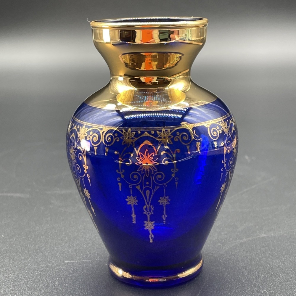 Antique Bohemian Gold Gilt Vase Victorian Czech Art Glass Moser Style